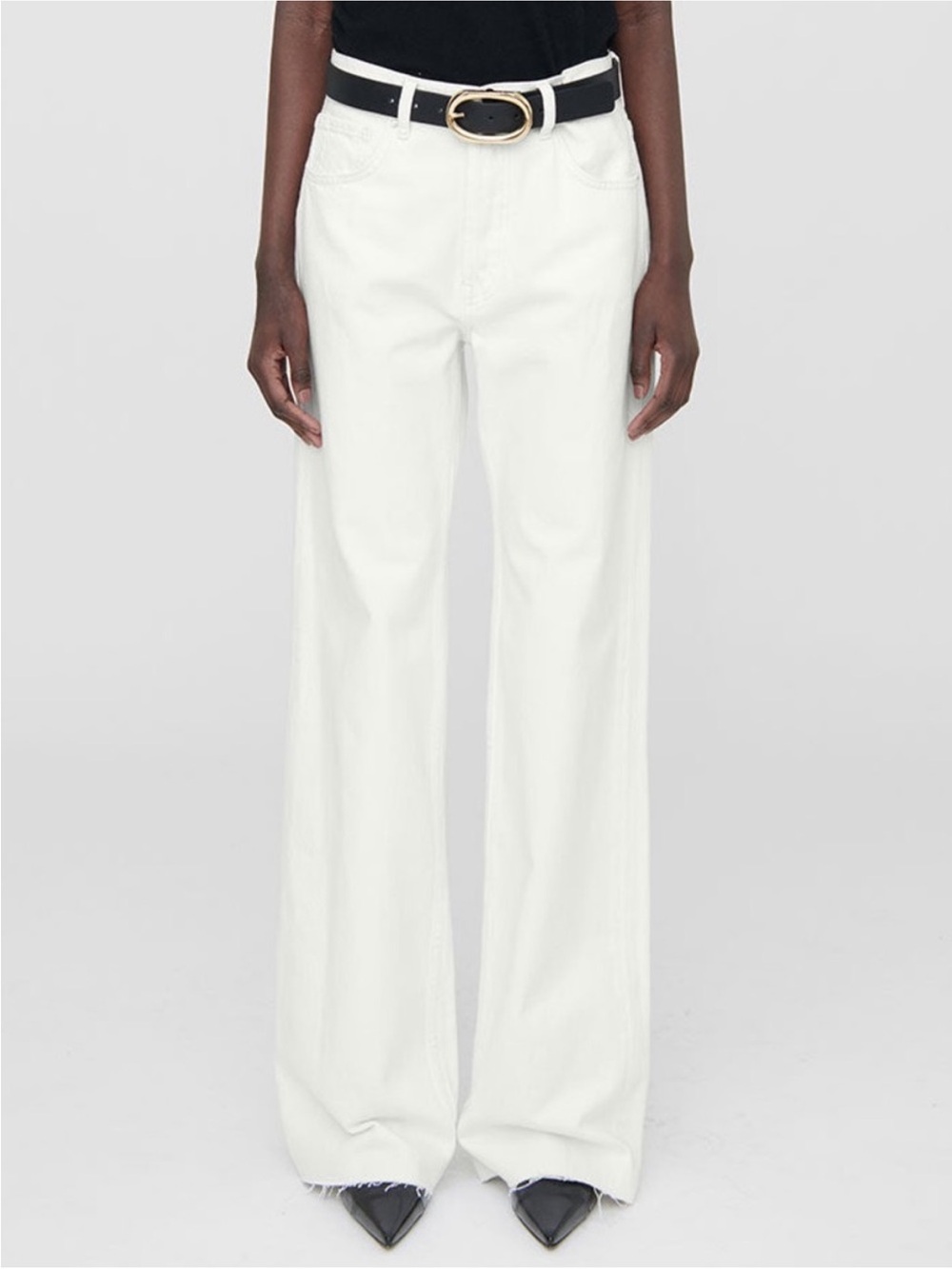 Anine Bing Ivory White Hugh Wide Leg Jeans SIZE 24 High Rise Raw Hem 90s